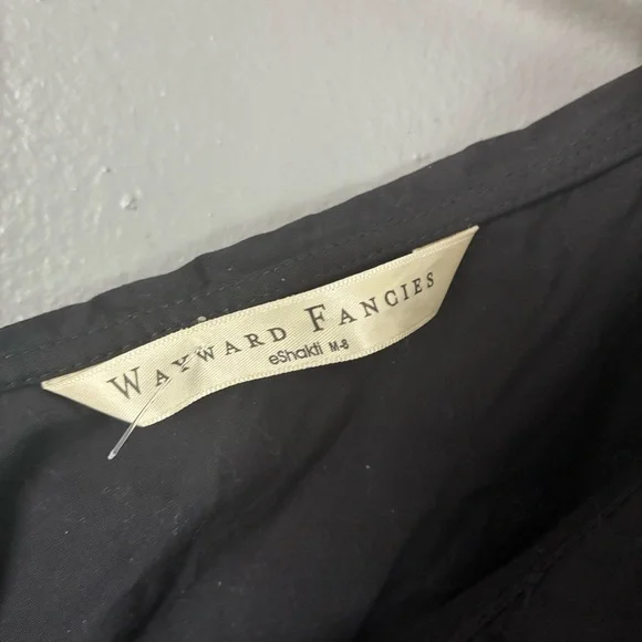 One-Shoulder Floral Embroidery Cotton Poplin Dress in Black Midi Size M 8 - Picture 5 of 9